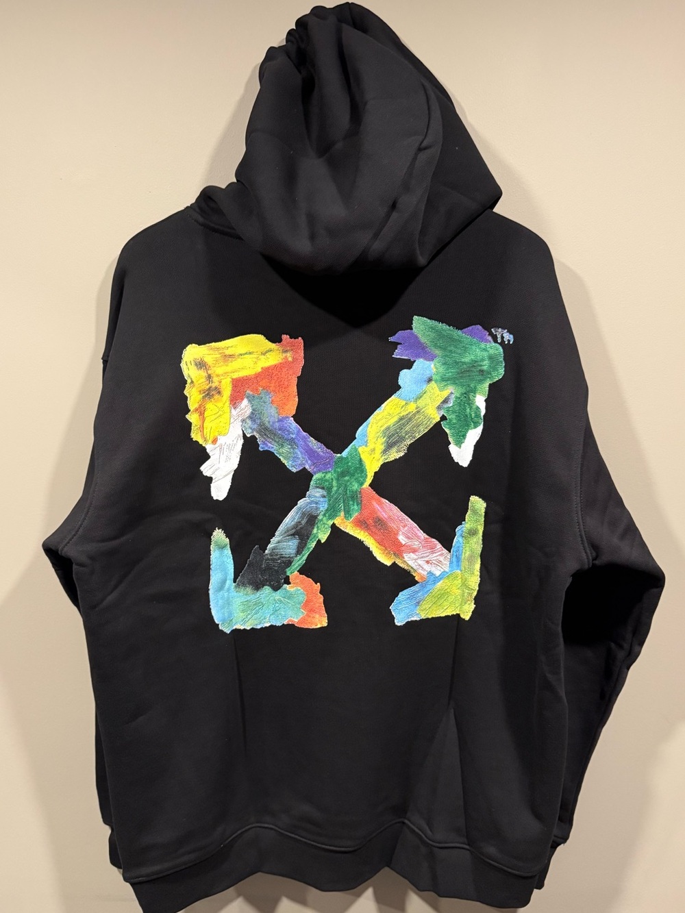 Off-White Black Hoodie with Multicolor logo Paint-Style Graphic image 2